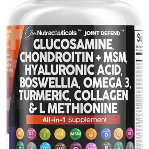 Clean Nutraceuticals Glucosamine Chondroitin MSM 1500mg with Turmeric Curcumin